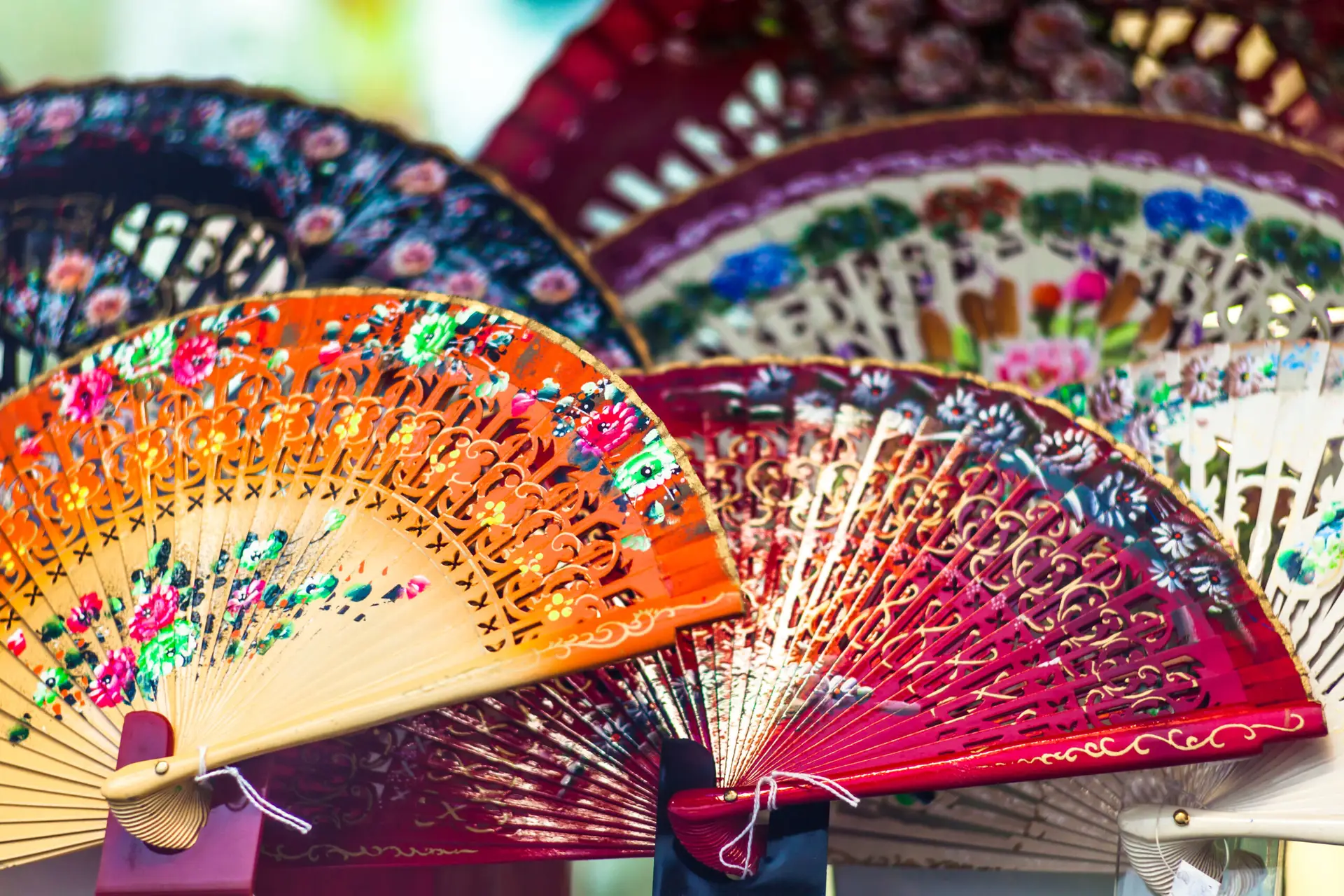 Spanish fans for sale on Cordoba, Spain